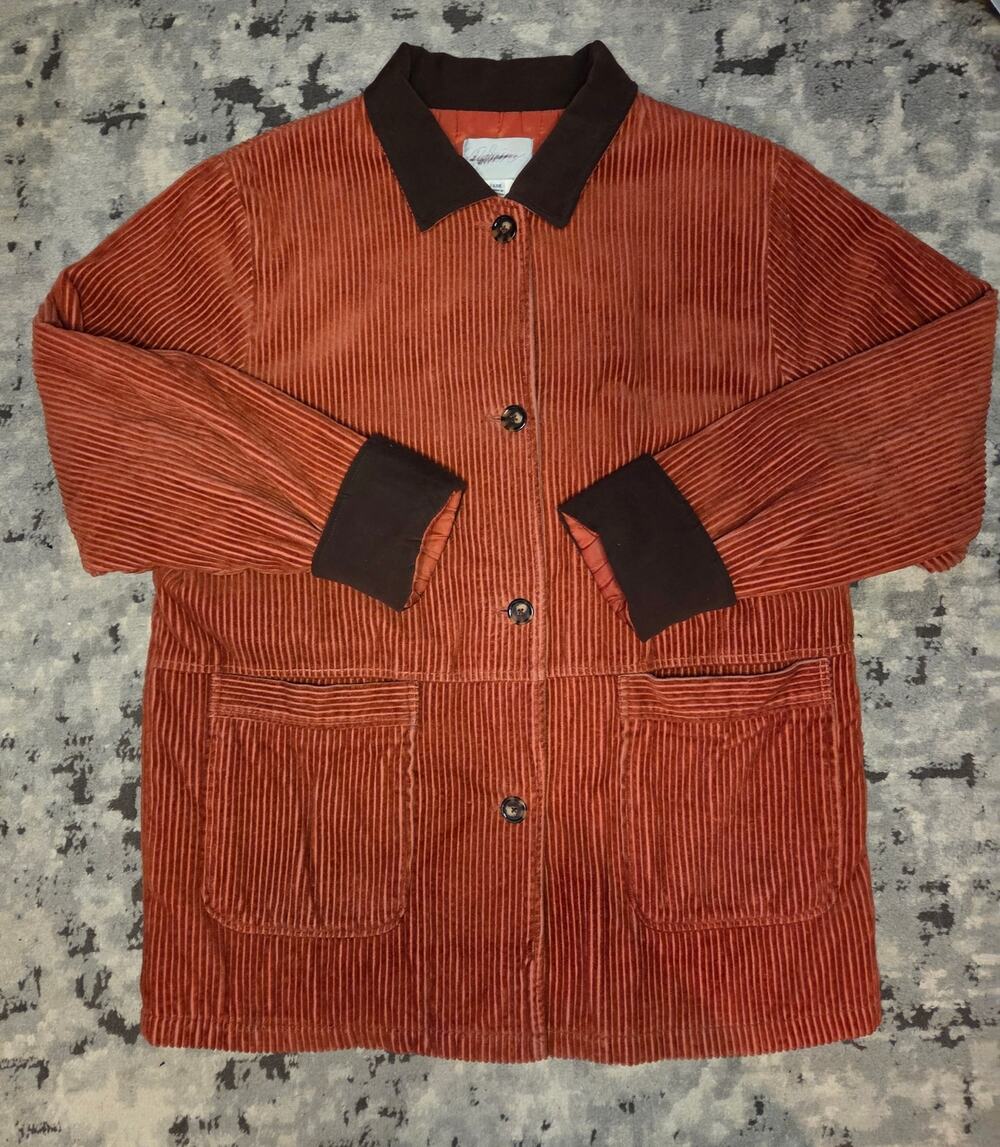Vintage Burnt Orange Corduroy Barn Chore Jacket Western Cozy Outdoor Oversized